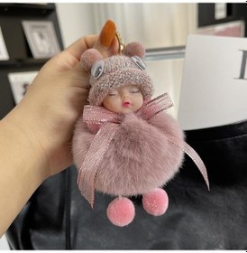 Resim Mor Sevimli Rex Tavşan Saç Uyuyan Bebek Araba Anahtarlık Kolye Net Kırmızı Peluş Bebek Çanta Kürk Kolye 