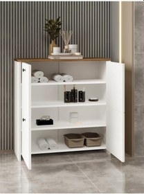 Resim Kuzeylife Shiva Ayakkabılık 4 Kapaklı 4 Raflı Çok Amaçlı Dolap Beyaz-safir Meşe Beyaz 