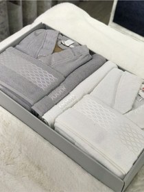 Resim Özdilek Elissa Aile Bornoz Seti - Gri Beyaz Beyaz 