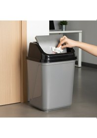 Resim Porsima 0099 Kapaklı Gri-siyah Çöp Kutusu - Favori Banyo Ve Mutfak Çöp Kovası 20lt Gri 