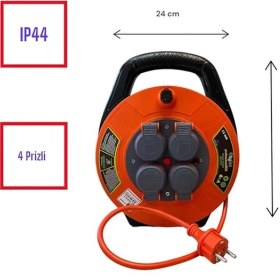 Resim Seyyar Kablo Makarası – 10 Metre, 4 Prizli, IP44 Kapaklı, 230V 16A, 1000W – Taşınabilir Çanta Tipi 