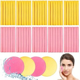 Resim 120 adet Pembe & Sarı Renkli Sıkıştırılmış Yüz Süngerleri - Yumuşak, Emici, Lateks İçermeyen Temizleme Pedleri Tüm Cilt Tipleri İçin, Makyaj Temizleme & Peeling İçin İdeal, Kadınlar ve Kızlar İçin Yüksek Kaliteli Yuvarlak Sünger, Makyaj Süngeri 