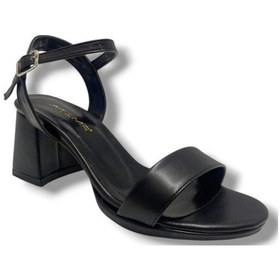 Resim Aydemir 1441-25 Deri Tek Bant Kalın Topuk Kadın Sandalet Siyah 