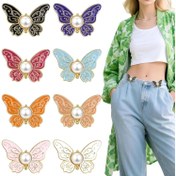 Resim 8'li Paket Kelebek İnci Bel Klipsi - Dikişsiz Ayarlanabilir Metal Kemer, Kot Pantolonlar & Elbiseler için, Altın Kenarlı Moda Bel Şekillendirici Aksesuar (8 Renk) 