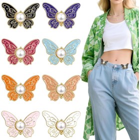 Resim 8'li Paket Kelebek İnci Bel Klipsi - Dikişsiz Ayarlanabilir Metal Kemer, Kot Pantolonlar & Elbiseler için, Altın Kenarlı Moda Bel Şekillendirici Aksesuar (8 Renk) 
