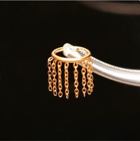 Resim %100 G23 Titanyum Zincir Püskül 8mm X 1.2mm Gümüş Renk Titanyum Kilitli Halka Piercing Siyah - Mavi 