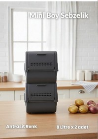 Resim 2'li Mini Boy Patates Soğan Sepeti Bpa Free Sebzelik Organizer Kutu Motek Antrasit 8 L Antrasit 