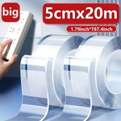 Resim 5cm x 20m Büyük Nano Çift Taraflı Bant, İyileştirilmiş Yıkanabilir ve Tekrar Kullanılabilir Şeffaf Tutkal, Doğal Kauçuk, Su Geçirmez, Mutfak ve Banyo Kullanımı İçin 