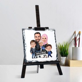 Resim 3 Çocuklu Güzel Ailemiz Karikatürlü Şövalye Ayaklı Taş 