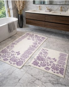 Resim Cotton Soft -lila Beyaz- 2li Banyo Seti, Paspas Takımı Lila - Beyaz 