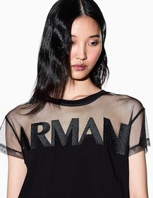 Resim Armani Exchange Logolu Transparan Omuz Detaylı Pamuklu T Shirt Bayan T SHİRT XW002332 AF10356 UC001 