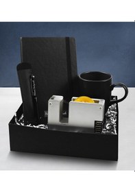 Resim Kişiye Özel Defter & Kişiye Özel Deri Kılıflı Touch Pen Kalem & Siyah Kupa & Usb Çoğaltıcılı Bant Makinesi 