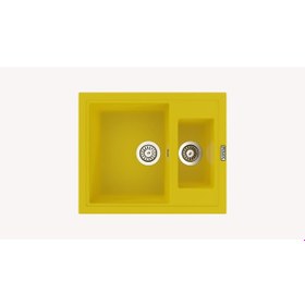 Resim Polex Cristalüx Granit Evye P-04 Sarı 1.5 Gözlü Tezgah Altı Ve Tezgah Üstü Kare Mutfak Evyesi 59.5x49 CM 