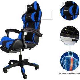 Resim 1 Yıl Blue Star Işıklı - Masaj Özellikli Oyuncu Koltuğu Mavi-Siyah Mavi Geriye Doğru Yatabilme Sabi 