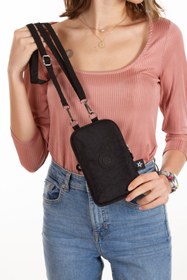 Resim Newish Kadın Siyah Krınkıl Suya Dayanıklı Telefon Bölmeli Mini Omuz Ve Bel Çantası (BOY:19 EN:12CM) 