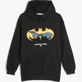 Resim Koton Erkek Çocuk Batman Kapşonlu Sweatshirt Lisanslı Uzun Kollu SIYAH 