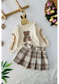 Resim Miniğimin Cicileri Ayıcık Detaylı Ekose Kız Bebek Takım - Kah... Kahverengi 