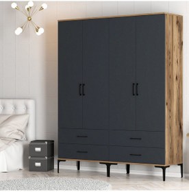 Resim Variant Kumsal 4 Kapılı Tt Gardrop - Ceviz / Antrasit 