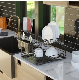 Resim Teknotel İki Katlı Tabaklık Bulaşıklık Mat Siyah Kb005 