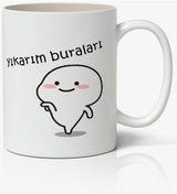 Resim Yıkarım Buraları Yazılı Baskılı Kupa Bardak - Baskılı Kahve Kupa Bardak 