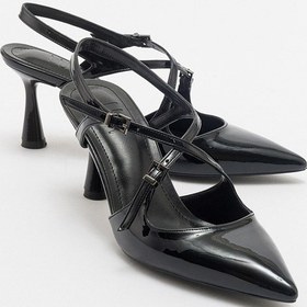 Resim Luvishoes Coje Siyah Rugan Kadın Sivri Burun İnce Topuklu Ayakkabı Sıyah Rugan 