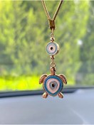 Resim Azrua Yaldızlı Açık Mavi Kaplumbağa Nazar Boncuklu Araba Ayna Süsü Araba Nazarlık Nazar Koruması 