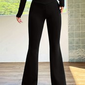 Resim Elegant Flare Uzun Paça Pantolon, Tek Renk, Polyester, Örgü Kumaş, 180g/m², Tüm Mevsim, Kadınlar İçin 