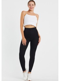 Resim Lagiez Çelik Örme Siyah Yüksek Bel Toparlayıcı Kalın Kemerli Tayt 357450Siyahm Siyah 