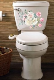 Resim Klozet Sticker Beyaz Pembe Çiçekler Banyo Sticker Seti 
