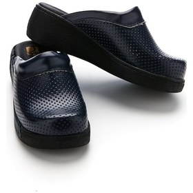 Resim Drmoon Dolgu Taban Hakiki Deri Kadın Sabo Terlik Lacivert 