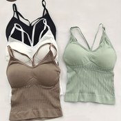 Resim 4 adet Kadın Camisole Üstleri, Çapraz Sırt Askılı Tasarım, Elastik Kabartmalı Konfor, Çıkarılabilir Pedler, Düz Renk Rahat Atletik Üstler, Günlük Giyim için Şık ve Basit, Her Gün Konfor Giyim | Minimalist Tarz | Kabartmalı Dokulu 