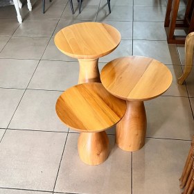 Resim Ahşap 3lü Set Fitilli Mantar Yan Sehpa Modern Fiskos / Çiçeklik / Zigon Sehpa 