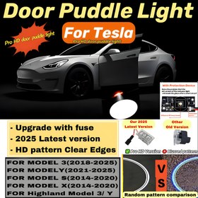 Resim 1 Adet Tesla Model 3, Model Y, Model X, Model S ve Highland için Kapı Projeksiyon Işığı / Kapı Pudle Işığı / Mavi Kenarsız / Parlak ve Net Desenli / Solmaz Karşılama Işığı (Sigorta Dahil) 