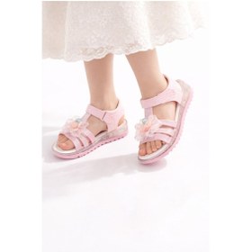 Resim Mini Bonito Kız Çocuk Çiçek Aplikeli Günlük Sandalet Lila 