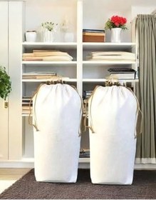 Resim Beyaz Büzgülü Hurç 2'Li Set Xlarge 86X62 Cm - Taşınma Çantası -Yorgan Yastık Çamaşır Saklama Torbası 