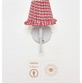 Resim Kırmızı Pötikare Kablolu Duvar Aydınlatması Aplik - Alt Beyaz Kırmızı 