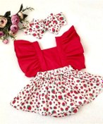 Resim ŞAPKAKİDS Kız Bebek Çilek Desen Salopet Bandana Set 