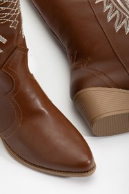 Resim MS SUGAR SHOES Kadın Beyaz Nakışlı Western Kovboy Cowgirl Bot Çizme 