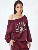Resim Kolej Baskılı Omzu Açık Kayık Yaka Oversize Sweatshirt 