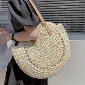 Resim Geniş Kapasiteli Yuvarlak Hasır Çanta, Kadınlar İçin Plaj Tatili Modası Delikli Tote Çanta, Şık ve Çok Amaçlı El Çantası 