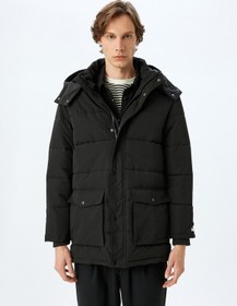 Resim Koton Şişme Mont Kapşonlu Fermuarlı Cep Detaylı Slim Fit Siyah 5wam00012hw Siyah 