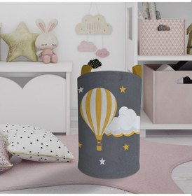 Resim Mekta Home Bebek Ve Çocuk Odası Uçan Balon Ve Bulut Desenli Gri Oyuncak Sepeti Renkli Çok Renkli 