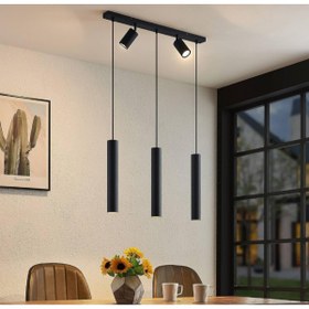 Resim N Naturel Aydınlatma 70cm 5 Spotlu Ledli Yemek Masası Avizesi / Sarı Işık Ampul Dahildir / Siyah Renk 