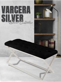 Resim Gazzini Furniture Varcera Silver Bench Çapraz Metal Ayaklı Kapitoneli Model Siyah Puf 