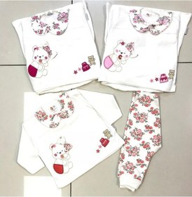 Resim Candysbebe Çiçekli Ayılı Bebek Takımı 0-3 Ay Beyaz - Pembe 