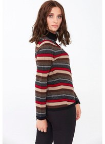 Resim Kadın Çizgili Yarım Balıkçı Kazak Siyah Siyah 