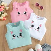 Resim Kızlar için Üç Parçalı Çok Renkli Moda Karikatür Baskılı Yelek Seti 