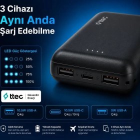 Resim Ttec ReCharger 10000mAh Taşınabilir UsbA ve Type-C Taşınabilir Hızlı Powerbank Display Box Siyah 2BB263S 