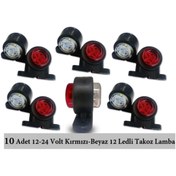 Resim reyoto 10 Adet 12 Ledli Mini Takoz Lamba 12-24 Volt Kırmızı Beyaz 