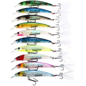 Resim Wezone 10 Adet 0.6-1.8m Dalış Derinlikli 13.6g Abs Minnow Yapay Yem Seti - 4 Tüylü Kancalı 